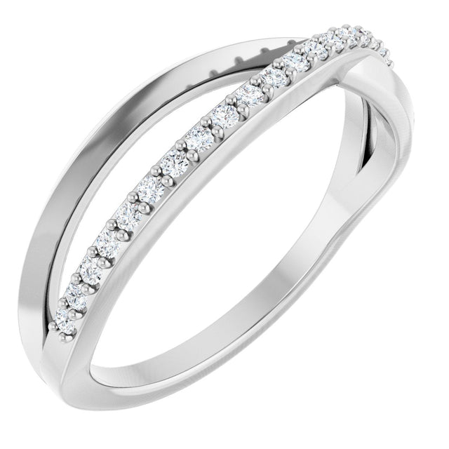 14K Gold Round Natural Diamond Accented Criss-Cross Ring – 1.2mm Stones - White Gold