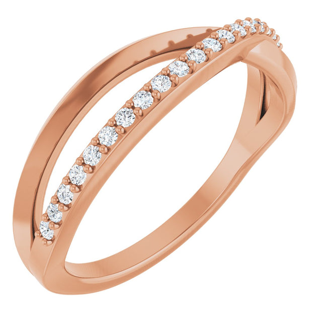 14K Gold Round Natural Diamond Accented Criss-Cross Ring – 1.2mm Stones - Rose Gold
