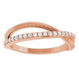 14K Gold Round Natural Diamond Accented Criss-Cross Ring – 1.2mm Stones - Rose Gold - view 3