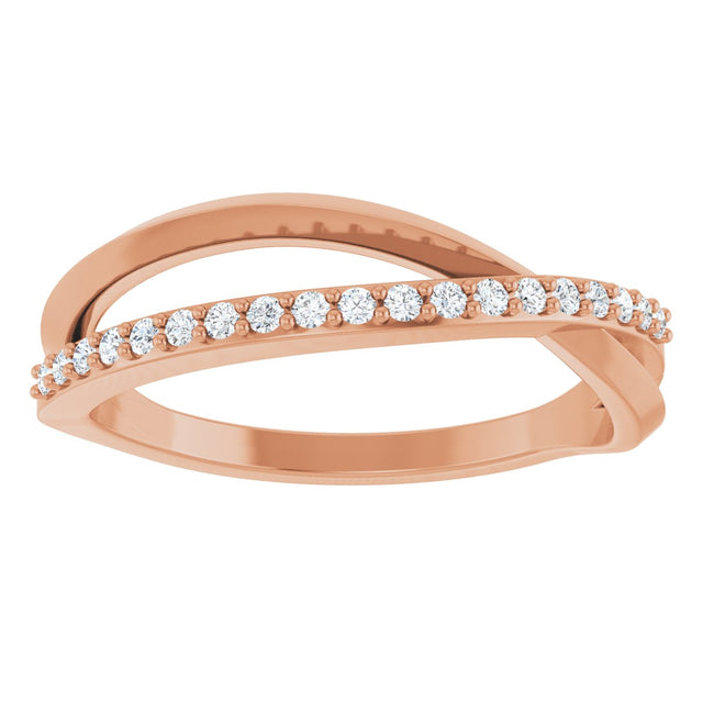 14K Gold Round Natural Diamond Accented Criss-Cross Ring – 1.2mm Stones - Rose Gold - view 3
