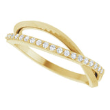 14K Gold Round Natural Diamond Accented Criss-Cross Ring – 1.2mm Stones - Yellow Gold - view 5