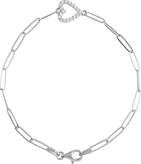 14K Gold Round Natural Diamond Accented Heart Bracelet - White Gold