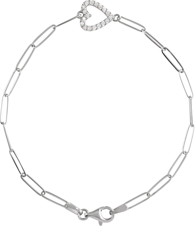 14K Gold Round Natural Diamond Accented Heart Bracelet - White Gold
