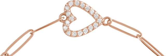 14K Gold Round Natural Diamond Accented Heart Bracelet - Rose Gold - view 2