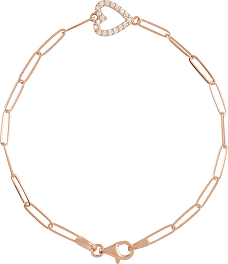 14K Gold Round Natural Diamond Accented Heart Bracelet - Rose Gold