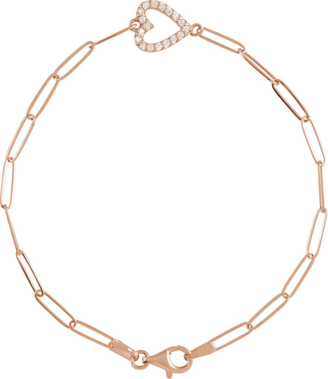 14K Gold Round Natural Diamond Accented Heart Bracelet - Rose Gold