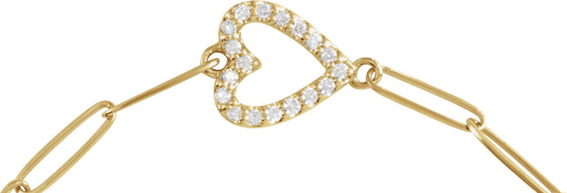 14K Gold Round Natural Diamond Accented Heart Bracelet - Yellow Gold - view 2