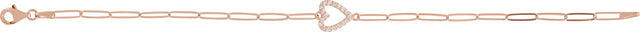 14K Gold Round Natural Diamond Accented Heart Bracelet - Rose Gold - view 3