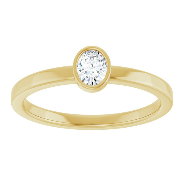 14K Gold Oval Natural Diamond Solitaire Ring - Yellow Gold - view 3