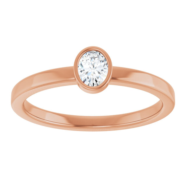 14K Gold Oval Natural Diamond Solitaire Ring - Rose Gold - view 3