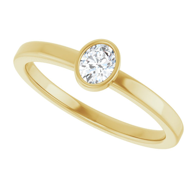 14K Gold Oval Natural Diamond Solitaire Ring - Yellow Gold - view 5