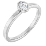 14K Gold Oval Natural Diamond Solitaire Ring - White Gold