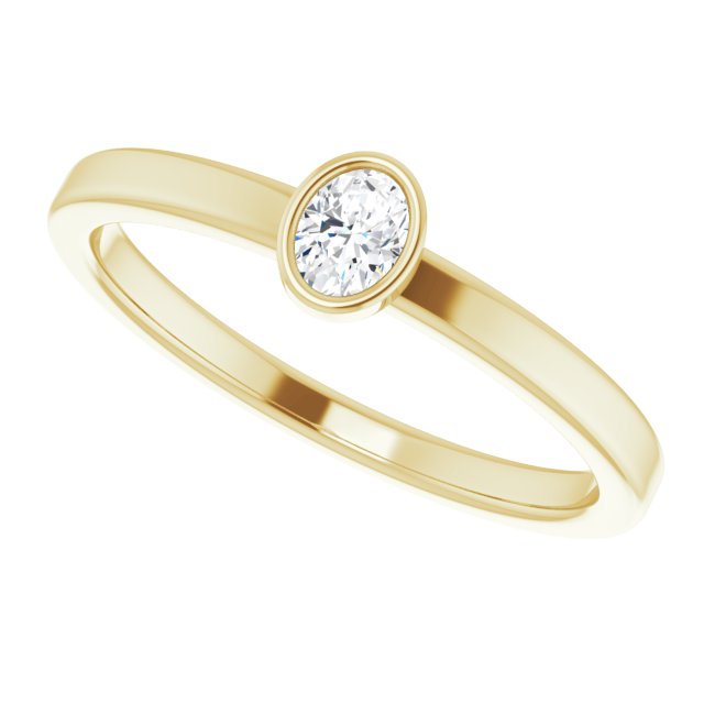 14K Gold Oval Natural Diamond Solitaire Ring - Yellow Gold - view 5