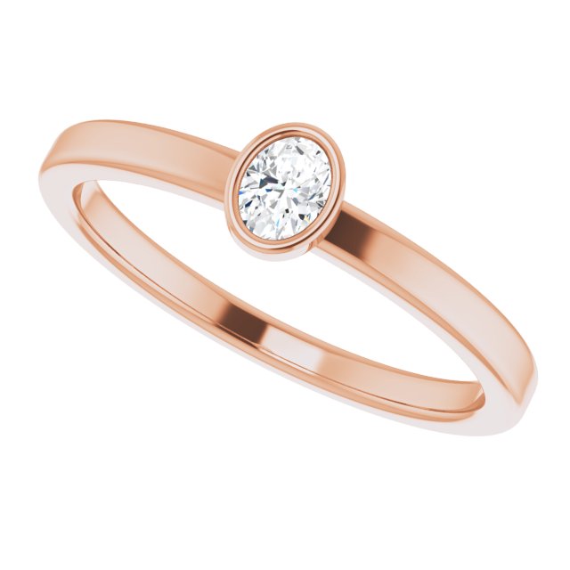 14K Gold Oval Natural Diamond Solitaire Ring - Rose Gold - view 6
