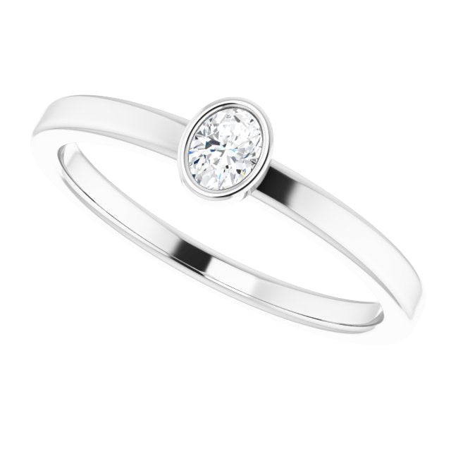 14K Gold Oval Natural Diamond Solitaire Ring - White Gold - view 5