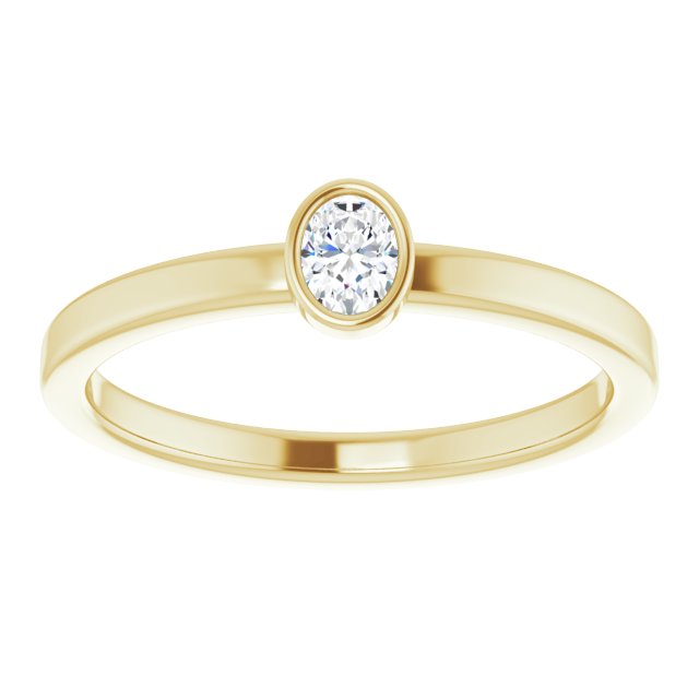 14K Gold Oval Natural Diamond Solitaire Ring - Yellow Gold - view 3