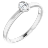 14K Gold Oval Natural Diamond Solitaire Ring - White Gold