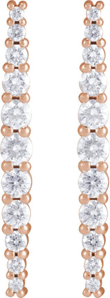14K Gold Round Natural Diamond Accented Bar Earrings II - Rose Gold - view 2