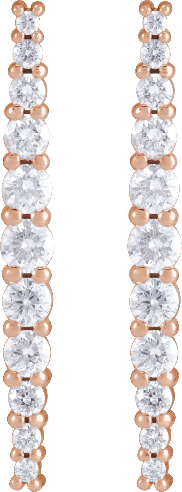 14K Gold Round Natural Diamond Accented Bar Earrings II - Rose Gold - view 2