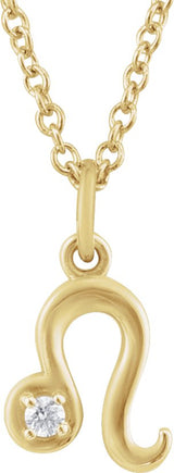 14K Gold Round Natural Diamond Accented Zodiac Necklace - Yellow Gold
