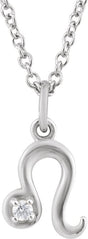 14K Gold Round Natural Diamond Accented Zodiac Necklace - White Gold