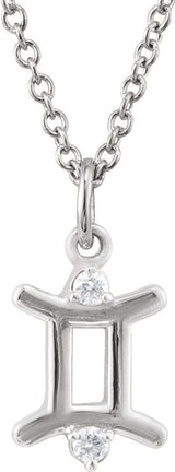 14K Gold Round Natural Diamond Accented Zodiac Necklace - White Gold