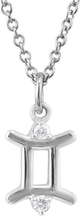 14K Gold Round Natural Diamond Accented Zodiac Necklace - White Gold