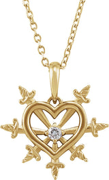 14K Gold Round Natural Diamond Heart & Daggers Necklace or Pendant - Yellow Gold