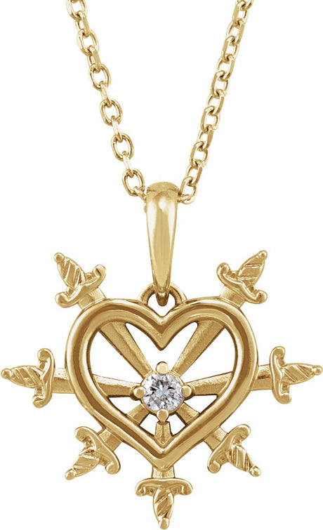 14K Gold Round Natural Diamond Heart & Daggers Necklace or Pendant - Yellow Gold