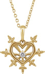 14K Gold Round Natural Diamond Heart & Daggers Necklace or Pendant - Yellow Gold