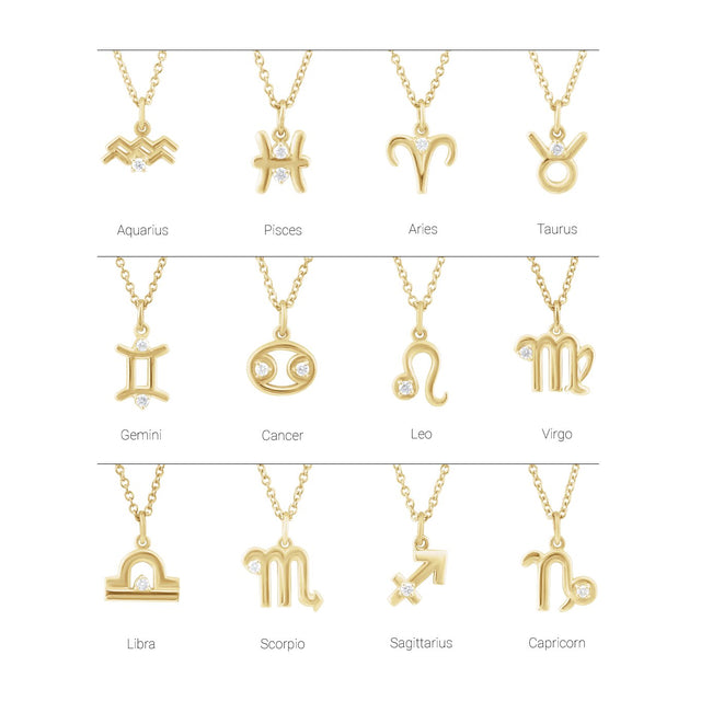 14K Gold Round Natural Diamond Accented Zodiac Necklace - White Gold - view 2