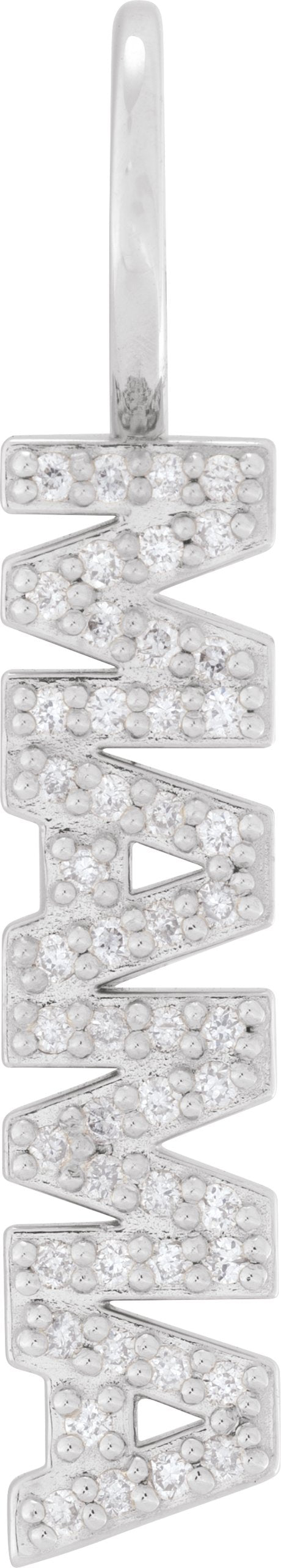 14K Gold Round Natural Diamond Accented Mama Pendant - White Gold