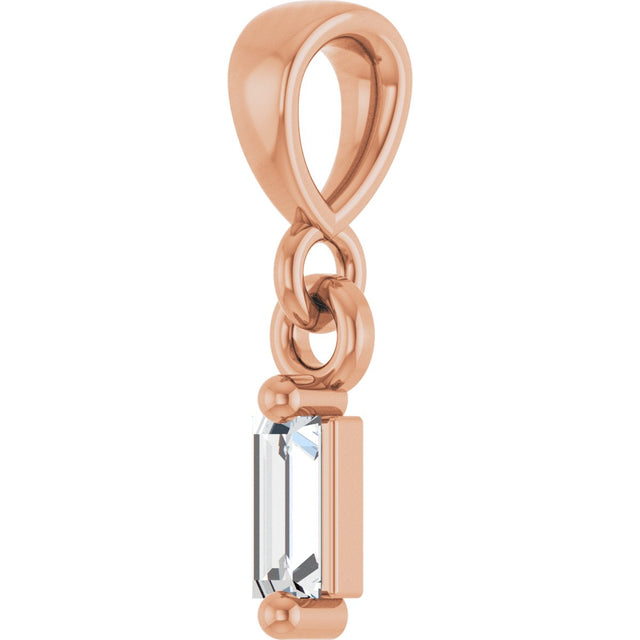 14K Gold Straight Baguette Natural Diamond Solitaire Pendant - Rose Gold - view 2