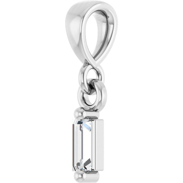 Platinum Straight Baguette Natural Diamond Solitaire Pendant - view 2