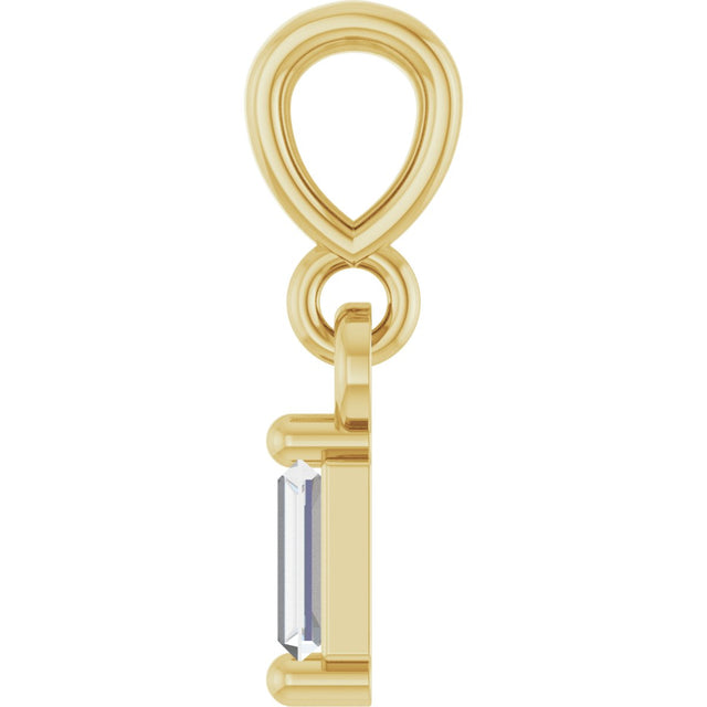 14K Gold Straight Baguette Natural Diamond Solitaire Pendant - Yellow Gold - view 3