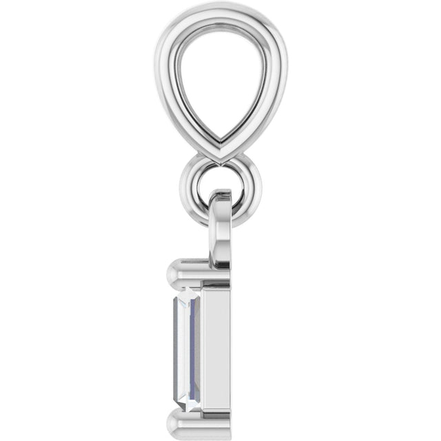 14K Gold Straight Baguette Natural Diamond Solitaire Pendant - White Gold - view 3
