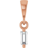 14K Gold Straight Baguette Natural Diamond Solitaire Pendant - Rose Gold