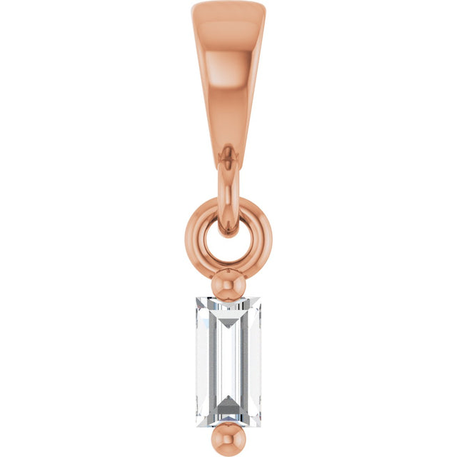 14K Gold Straight Baguette Natural Diamond Solitaire Pendant - Rose Gold