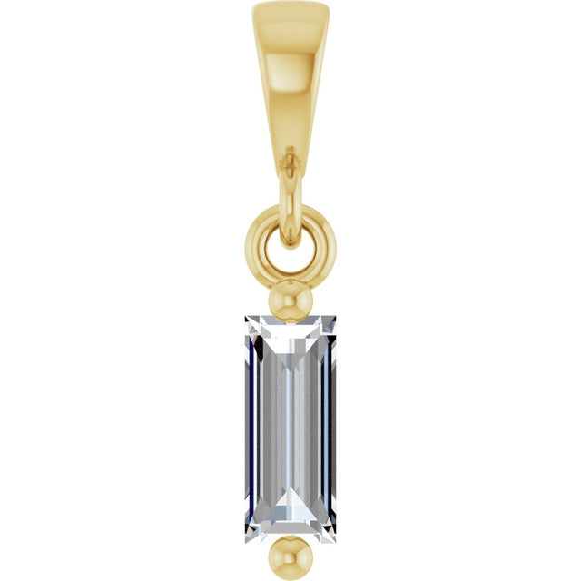 14K Gold Straight Baguette Natural Diamond Solitaire Pendant - Yellow Gold