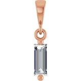 14K Gold Straight Baguette Natural Diamond Solitaire Pendant - Rose Gold