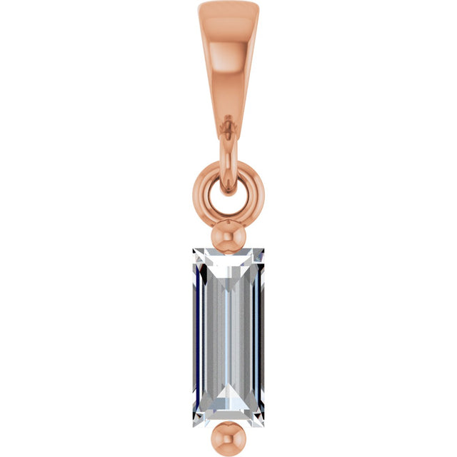 14K Gold Straight Baguette Natural Diamond Solitaire Pendant - Rose Gold