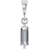 14K Gold Straight Baguette Natural Diamond Solitaire Pendant - White Gold