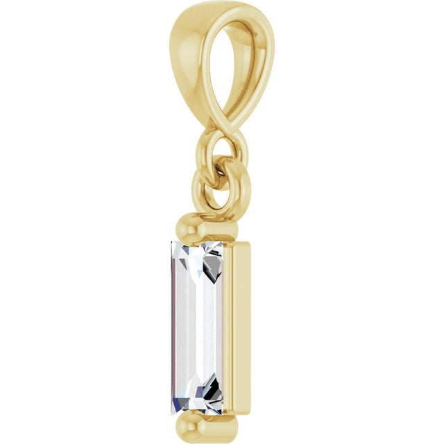 14K Gold Straight Baguette Natural Diamond Solitaire Pendant - Yellow Gold - view 2