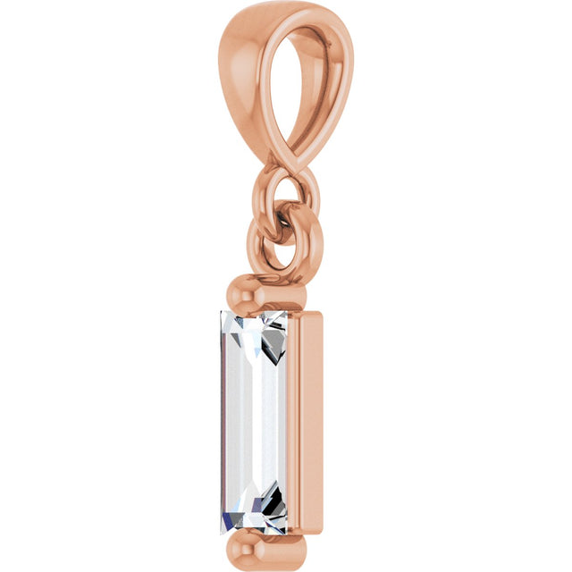 14K Gold Straight Baguette Natural Diamond Solitaire Pendant - Rose Gold - view 2