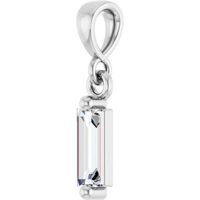 14K Gold Straight Baguette Natural Diamond Solitaire Pendant - White Gold - view 2