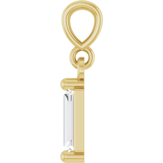 14K Gold Straight Baguette Natural Diamond Solitaire Pendant - Yellow Gold - view 3