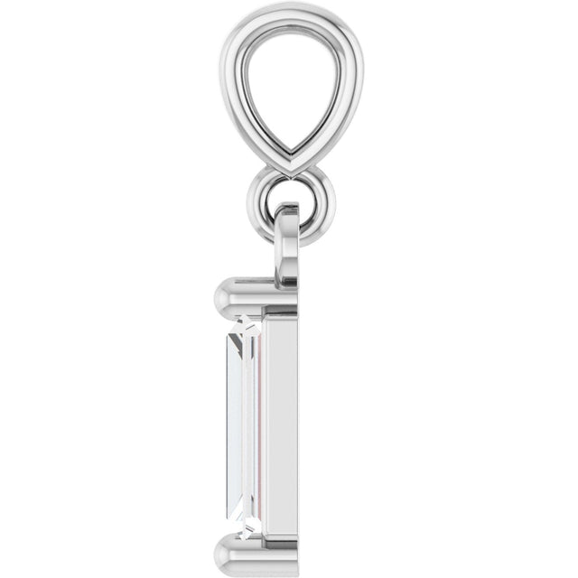 Platinum Straight Baguette Natural Diamond Solitaire Pendant - view 3