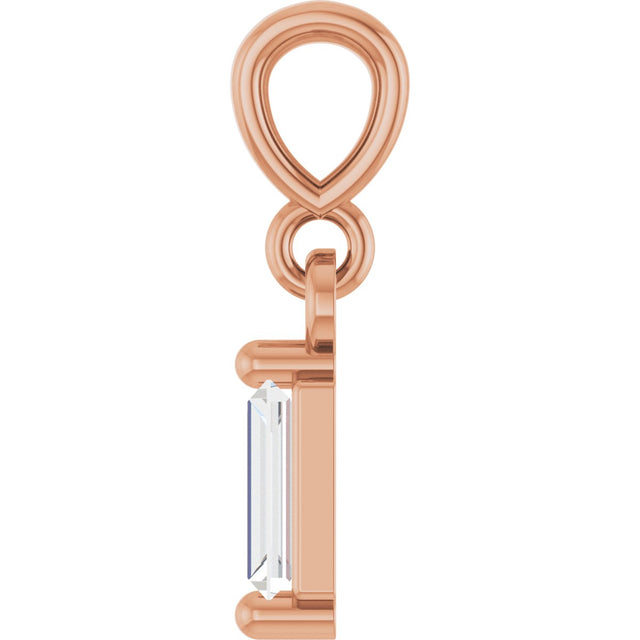 14K Gold Straight Baguette Natural Diamond Solitaire Pendant - Rose Gold - view 3
