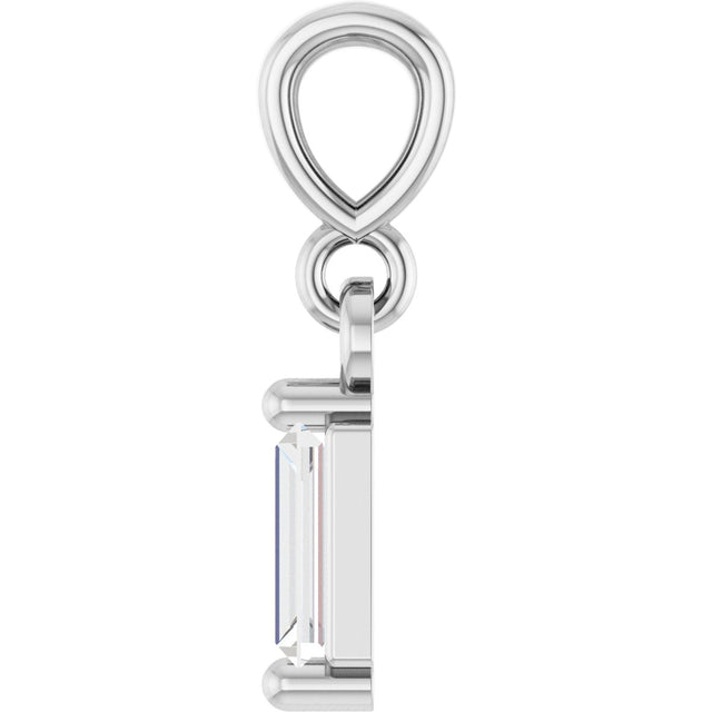 14K Gold Straight Baguette Natural Diamond Solitaire Pendant - White Gold - view 3