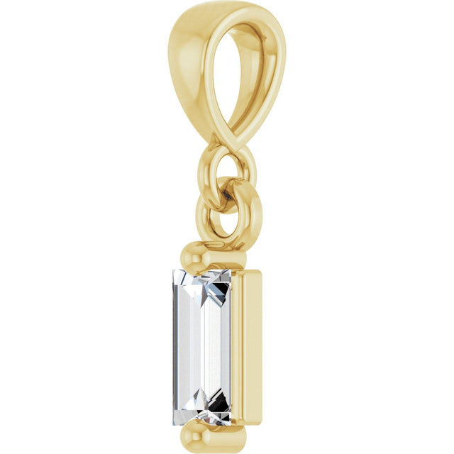 14K Gold Straight Baguette Natural Diamond Solitaire Pendant - Yellow Gold - view 2